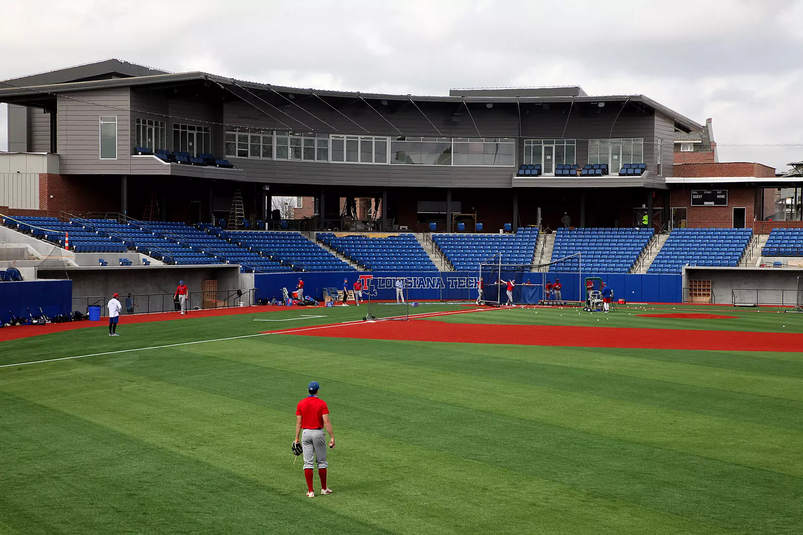 Tech baseball and softball teams practice for first time on their new fields of their new stadia on the Tech campus. The old faclities were destroyed by a 2019 tornado. Photo by TOM MORRIS/Tech Media Relations