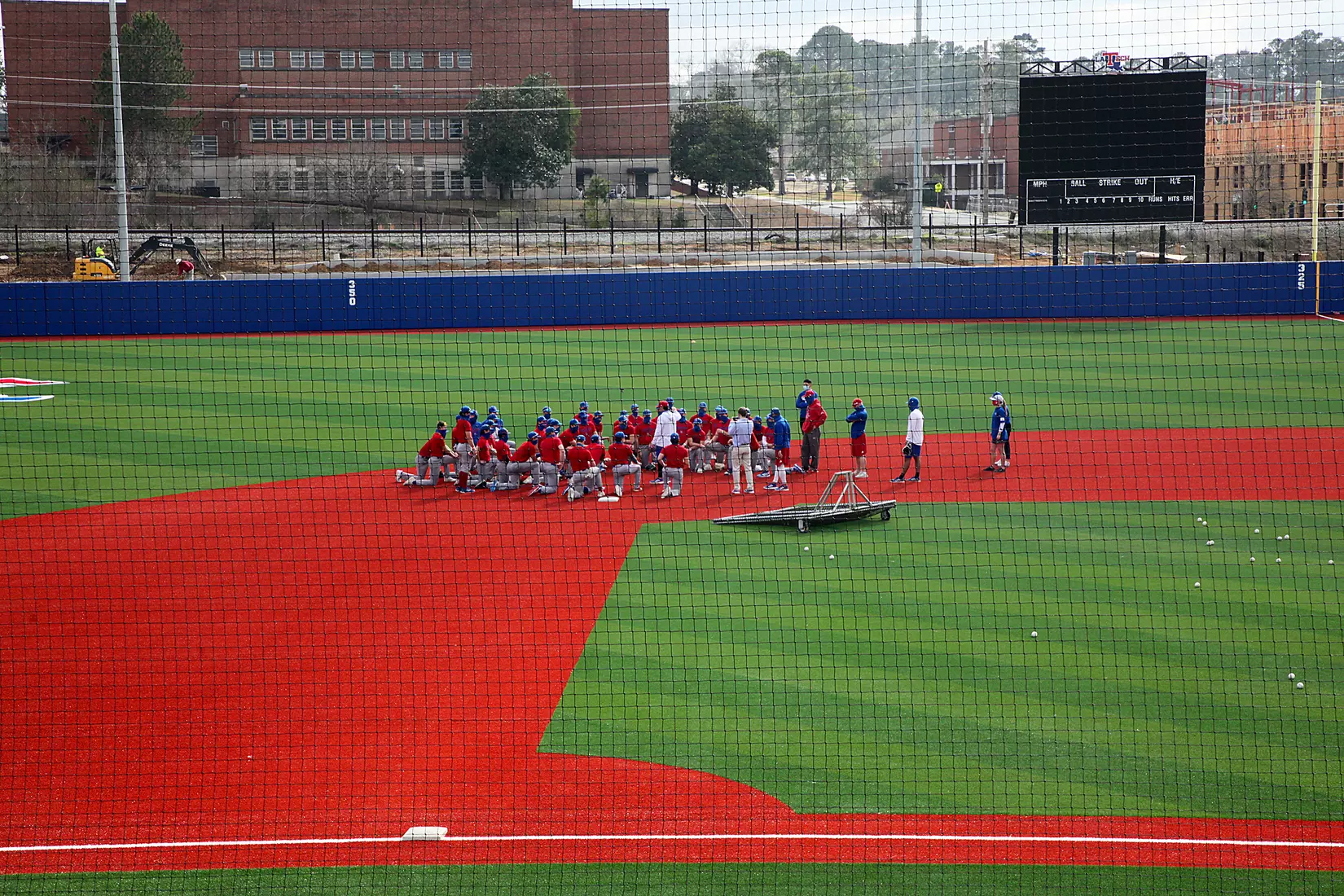 Tech baseball and softball teams practice for first time on their new fields of their new stadia on the Tech campus. The old faclities were destroyed by a 2019 tornado. Photo by TOM MORRIS/Tech Media Relations