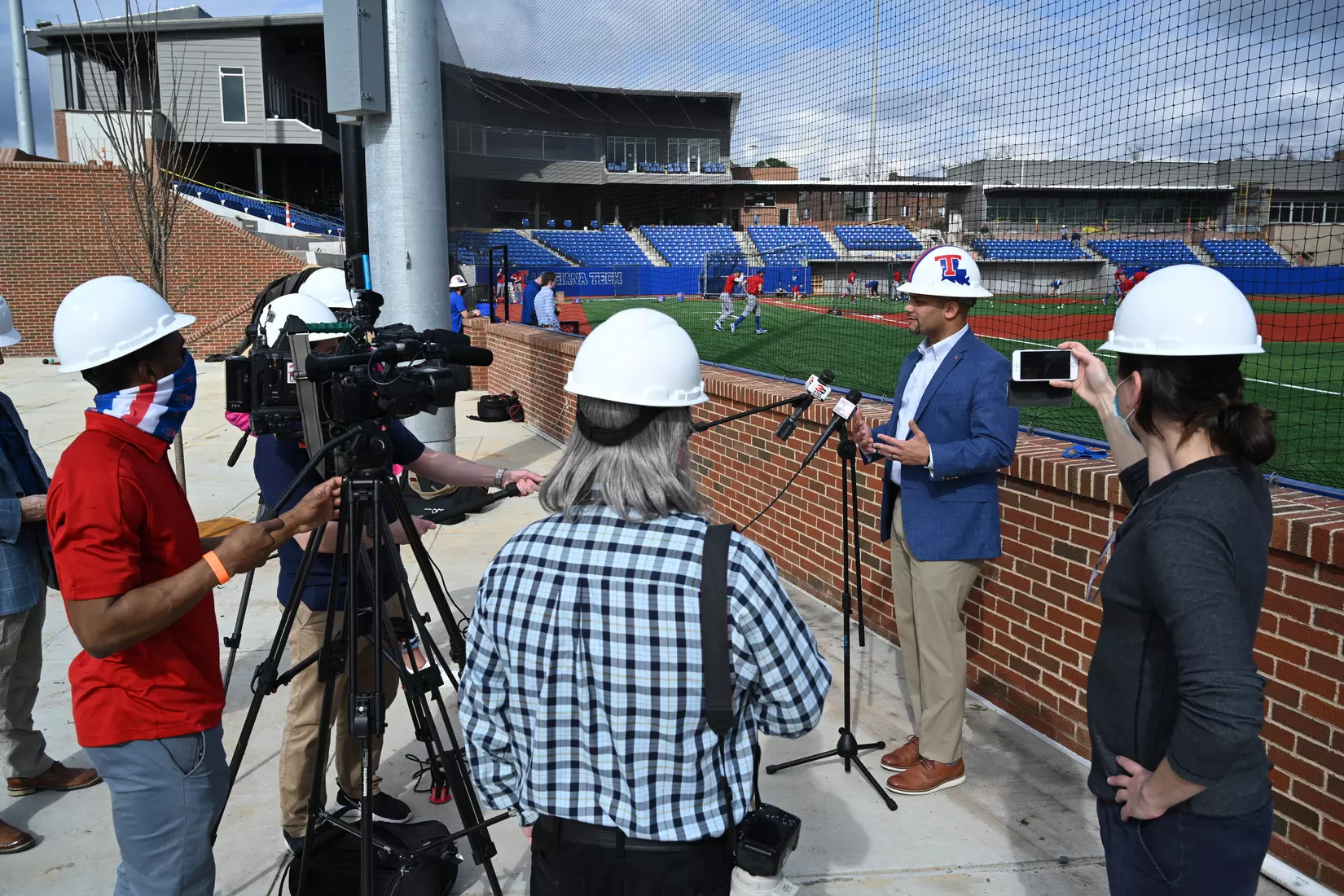Louisiana Tech University's Baseball team holds its first practice on the new field, Tuesday, February 9, 2021. Photo by Emerald McIntyre/Louisiana Tech University