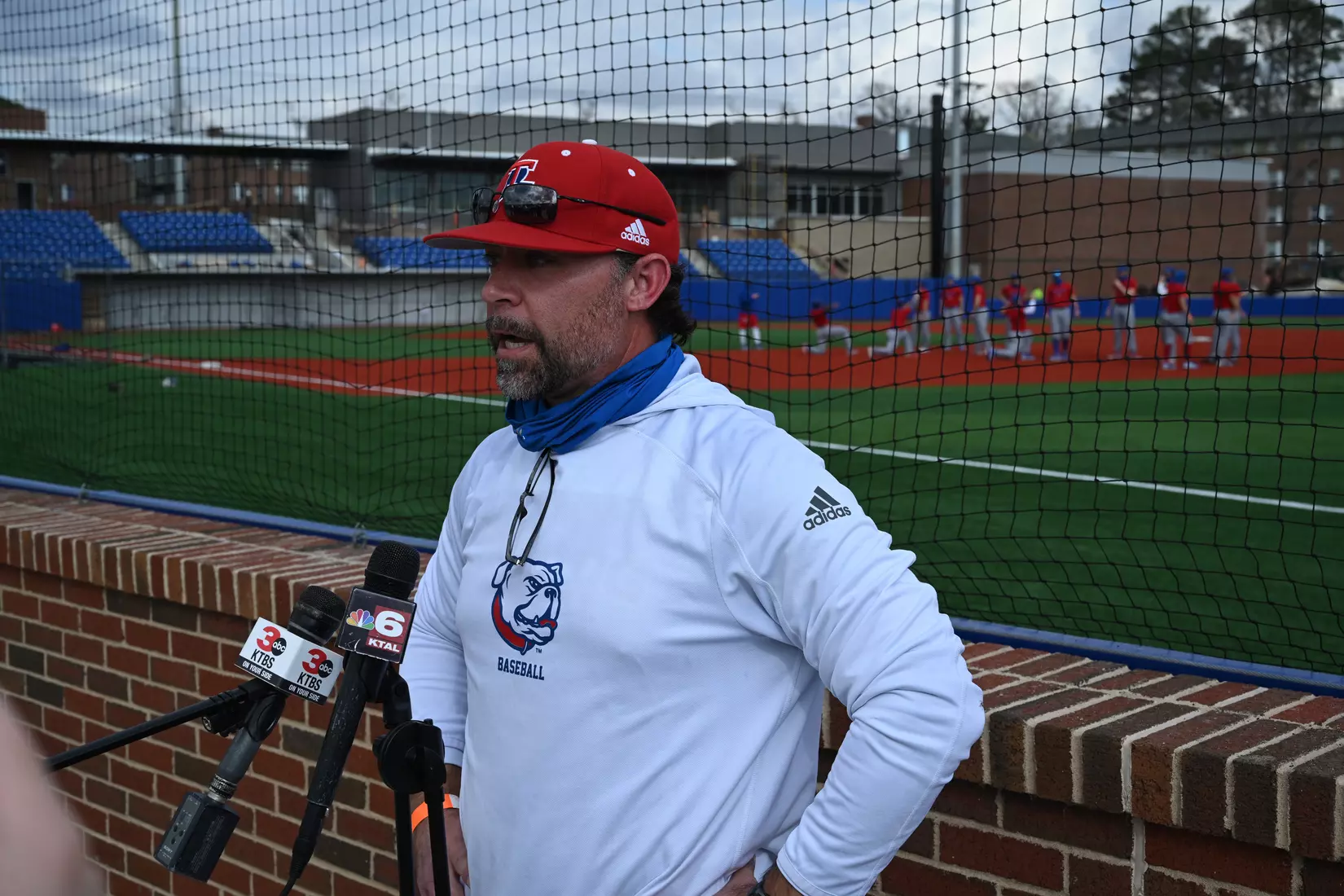 Louisiana Tech University's Baseball team holds its first practice on the new field, Tuesday, February 9, 2021. Photo by Emerald McIntyre/Louisiana Tech University