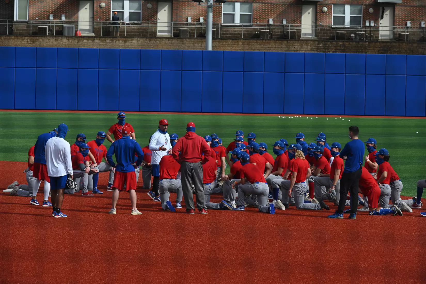 Louisiana Tech University's Baseball team holds its first practice on the new field, Tuesday, February 9, 2021. Photo by Emerald McIntyre/Louisiana Tech University