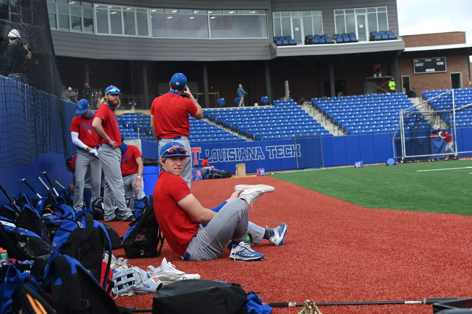 Louisiana Tech University's Baseball team holds its first practice on the new field, Tuesday, February 9, 2021. Photo by Emerald McIntyre/Louisiana Tech University