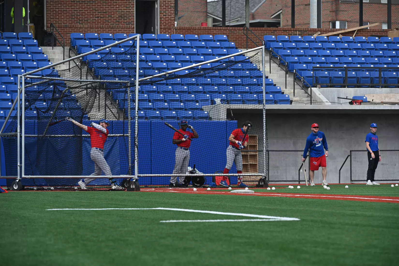 Louisiana Tech University's Baseball team holds its first practice on the new field, Tuesday, February 9, 2021. Photo by Emerald McIntyre/Louisiana Tech University