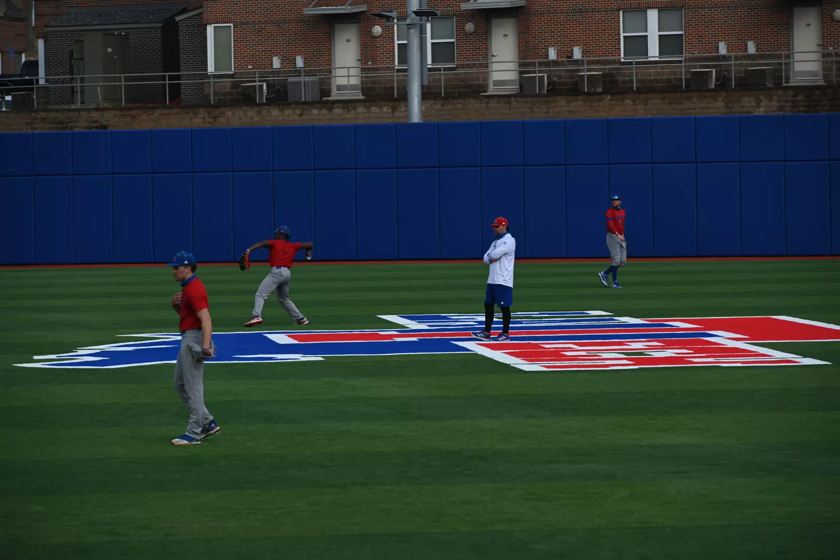 Louisiana Tech University's Baseball team holds its first practice on the new field, Tuesday, February 9, 2021. Photo by Emerald McIntyre/Louisiana Tech University
