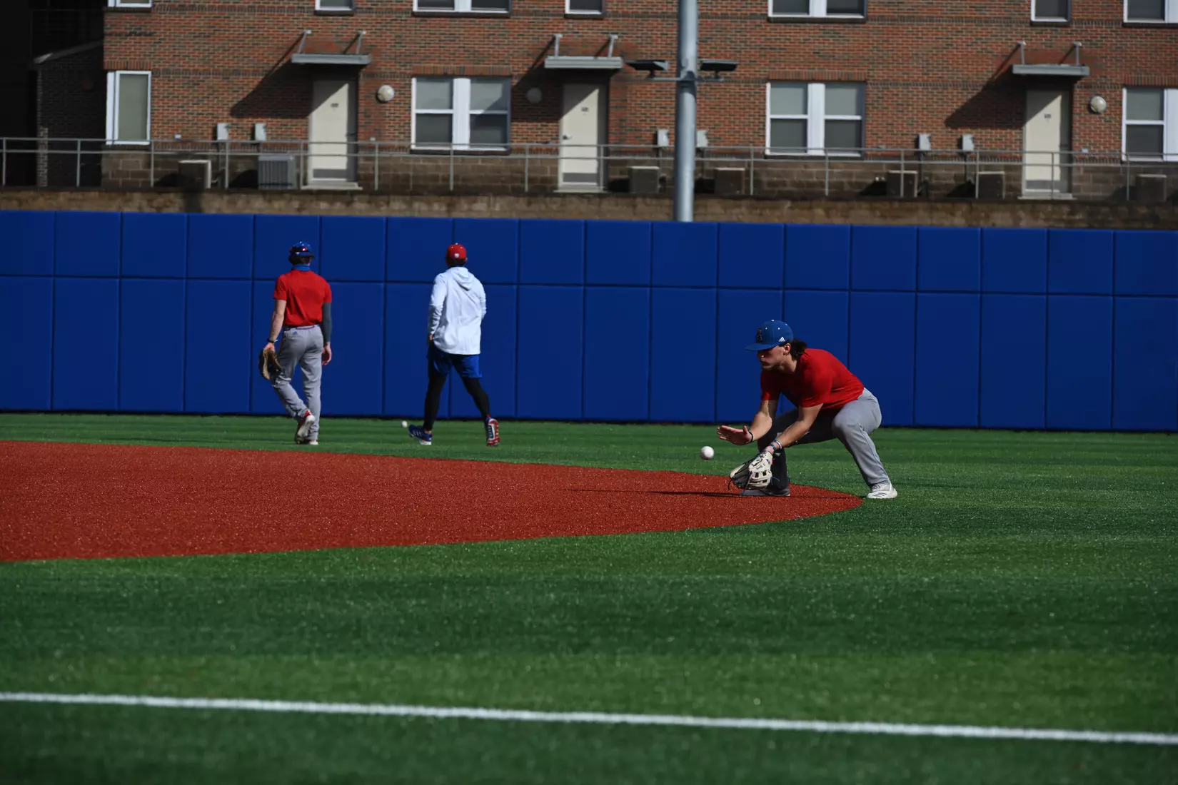 Louisiana Tech University's Baseball team holds its first practice on the new field, Tuesday, February 9, 2021. Photo by Emerald McIntyre/Louisiana Tech University