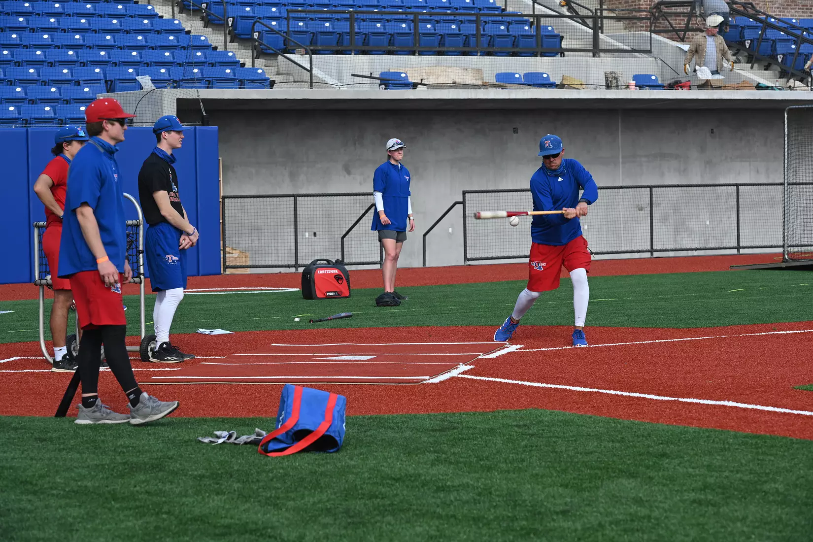 Louisiana Tech University's Baseball team holds its first practice on the new field, Tuesday, February 9, 2021. Photo by Emerald McIntyre/Louisiana Tech University