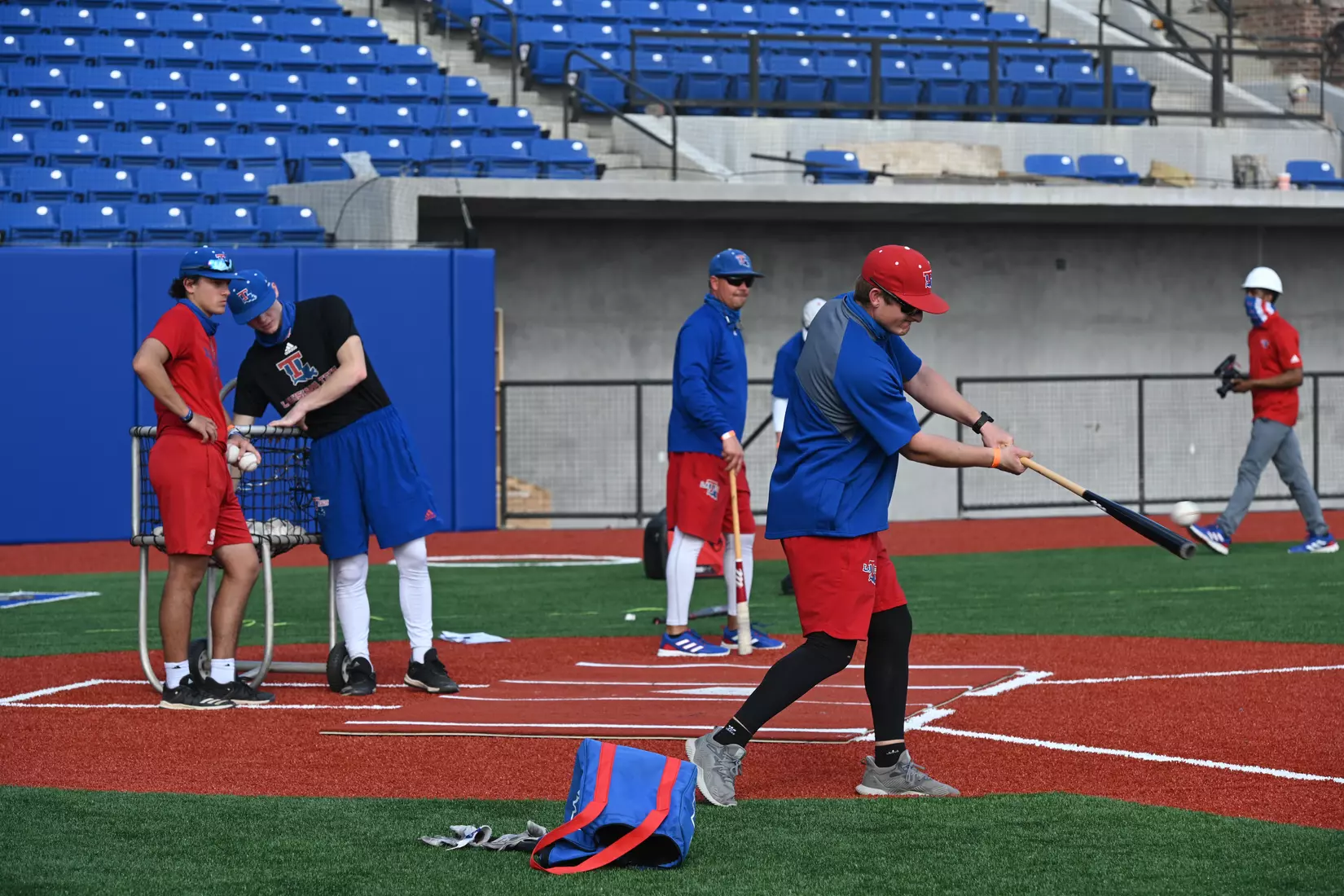 Louisiana Tech University's Baseball team holds its first practice on the new field, Tuesday, February 9, 2021. Photo by Emerald McIntyre/Louisiana Tech University