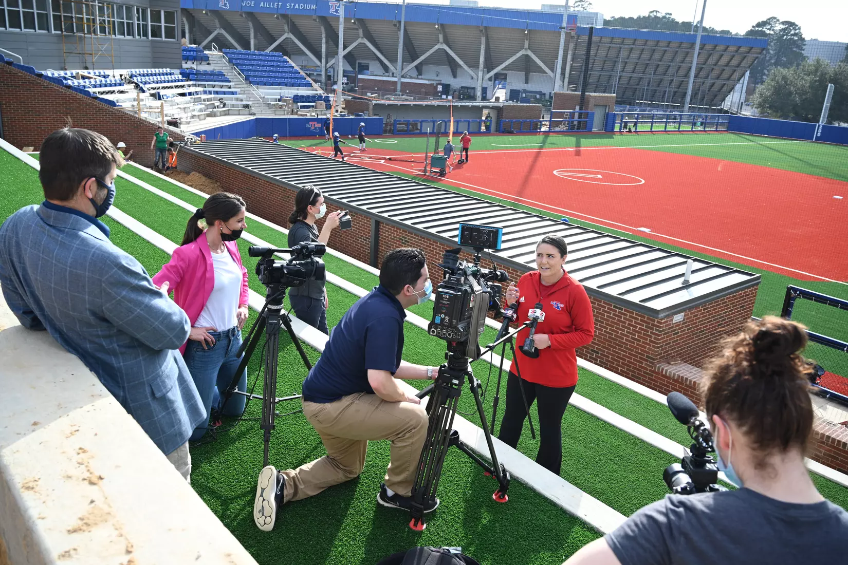 Louisiana Tech Universityâ??s Softball team holds its first practice on the new field, Tuesday, February 9, 2021. Photo by Emerald McIntyre/Louisiana Tech University