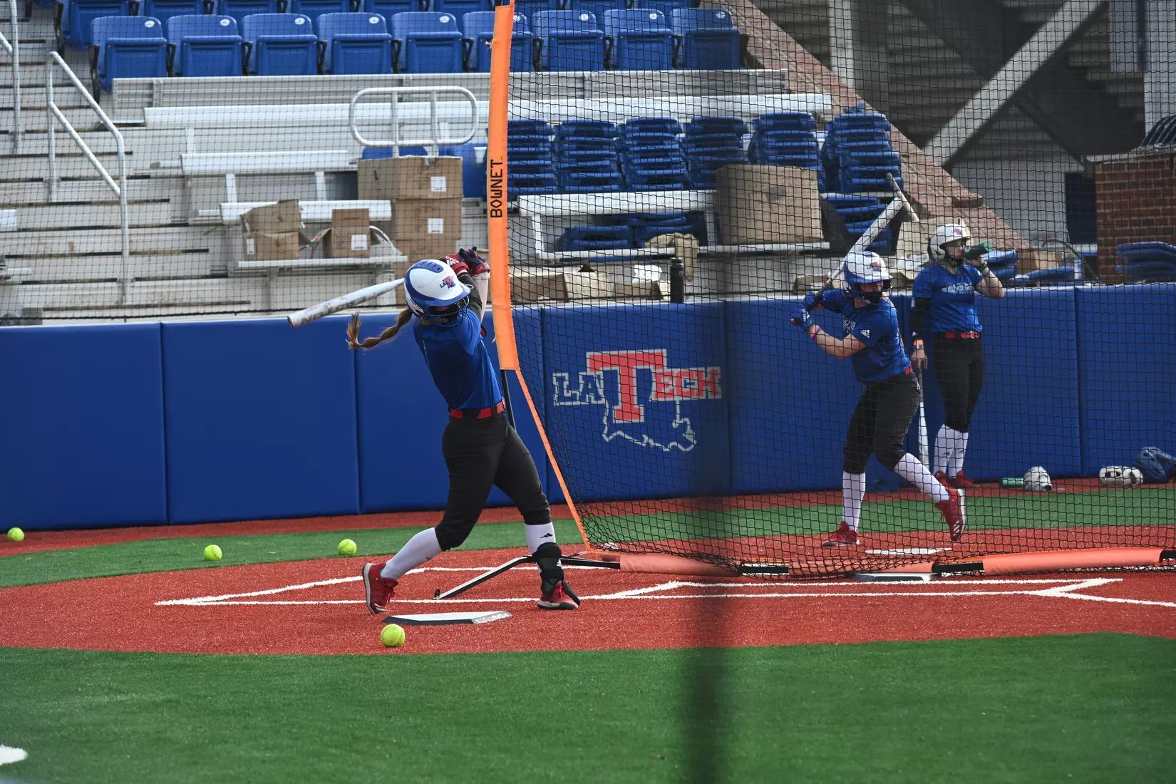 Louisiana Tech Universityâ??s Softball team holds its first practice on the new field, Tuesday, February 9, 2021. Photo by Emerald McIntyre/Louisiana Tech University