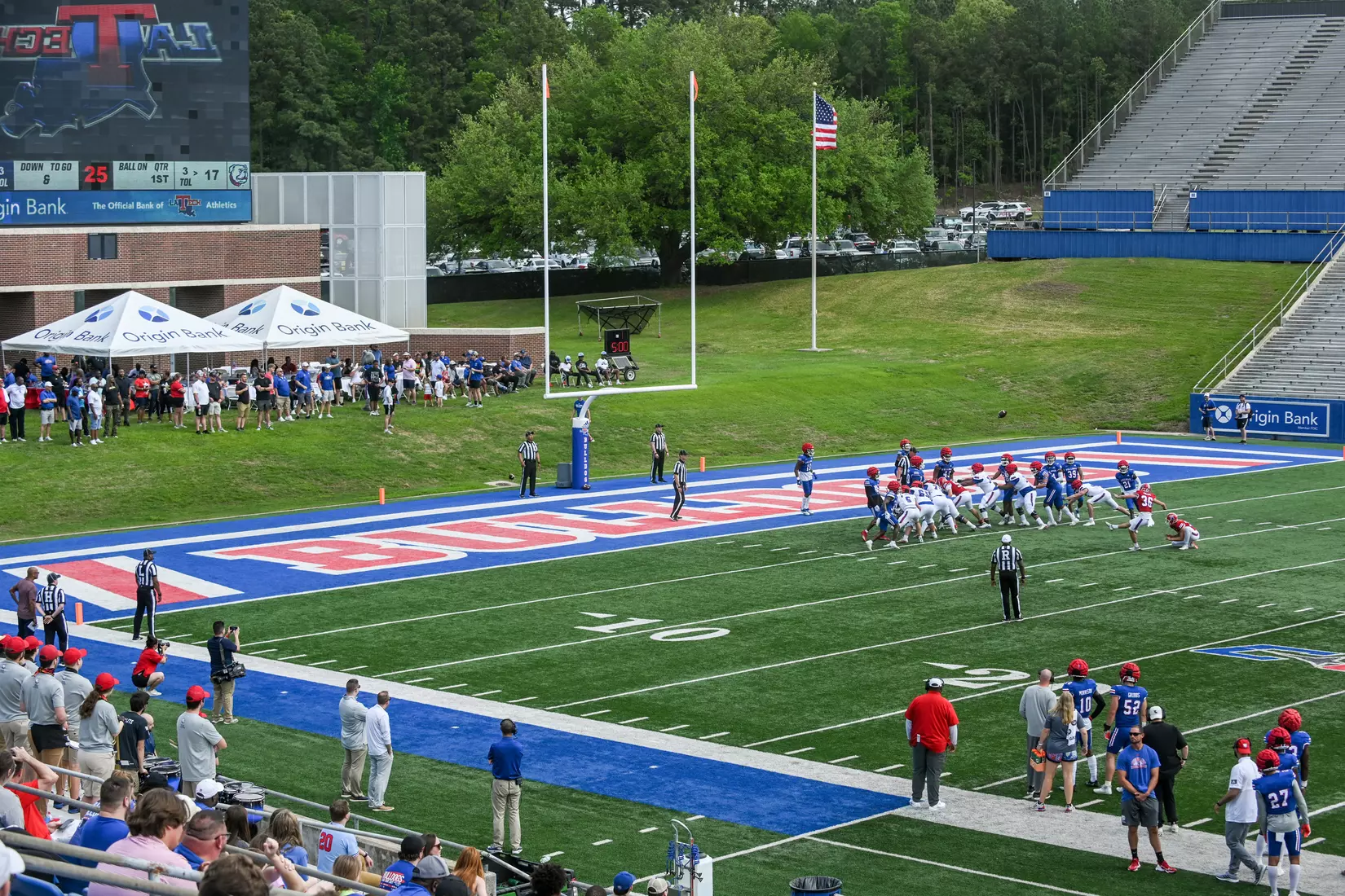 Fans attend Louisiana Tech's spring football game in the Joe Aillet Stadium on Saturday, April 23, 2022. The game is part of the Ever Loyal Be Weekend presented by Origin Bank. Photograph by Emerald McIntyre/Louisiana Tech University