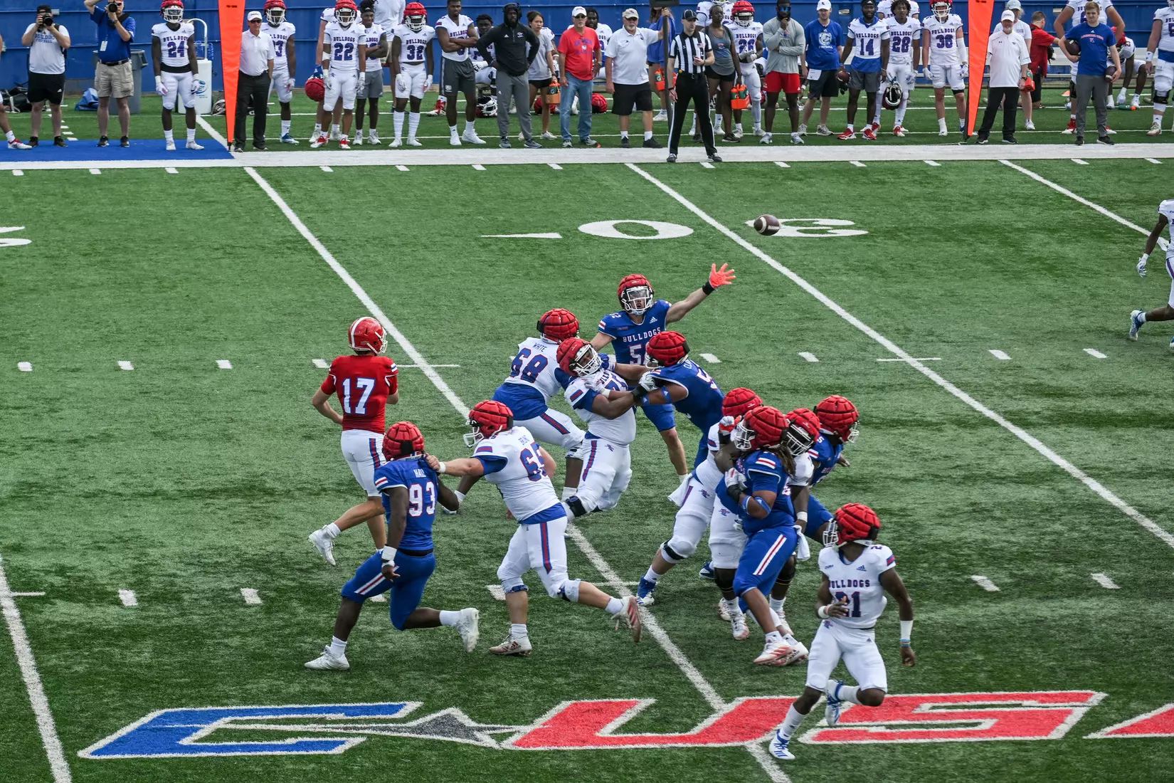 Fans attend Louisiana Tech's spring football game in the Joe Aillet Stadium on Saturday, April 23, 2022. The game is part of the Ever Loyal Be Weekend presented by Origin Bank. Photograph by Emerald McIntyre/Louisiana Tech University