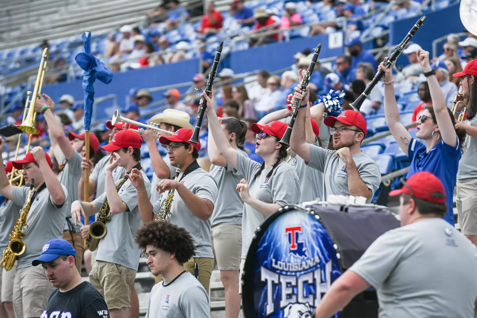 Fans attend Louisiana Tech's spring football game in the Joe Aillet Stadium on Saturday, April 23, 2022. The game is part of the Ever Loyal Be Weekend presented by Origin Bank. Photograph by Emerald McIntyre/Louisiana Tech University