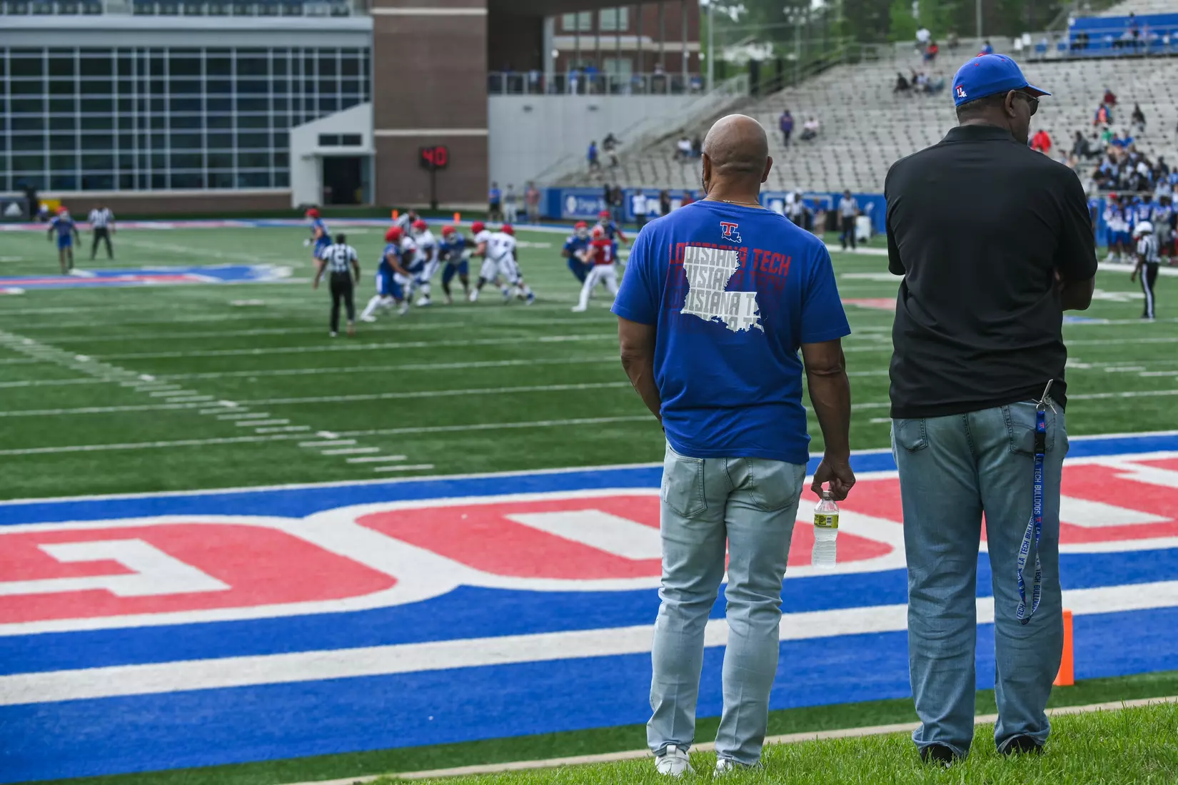 Fans attend Louisiana Tech's spring football game in the Joe Aillet Stadium on Saturday, April 23, 2022. The game is part of the Ever Loyal Be Weekend presented by Origin Bank. Photograph by Emerald McIntyre/Louisiana Tech University