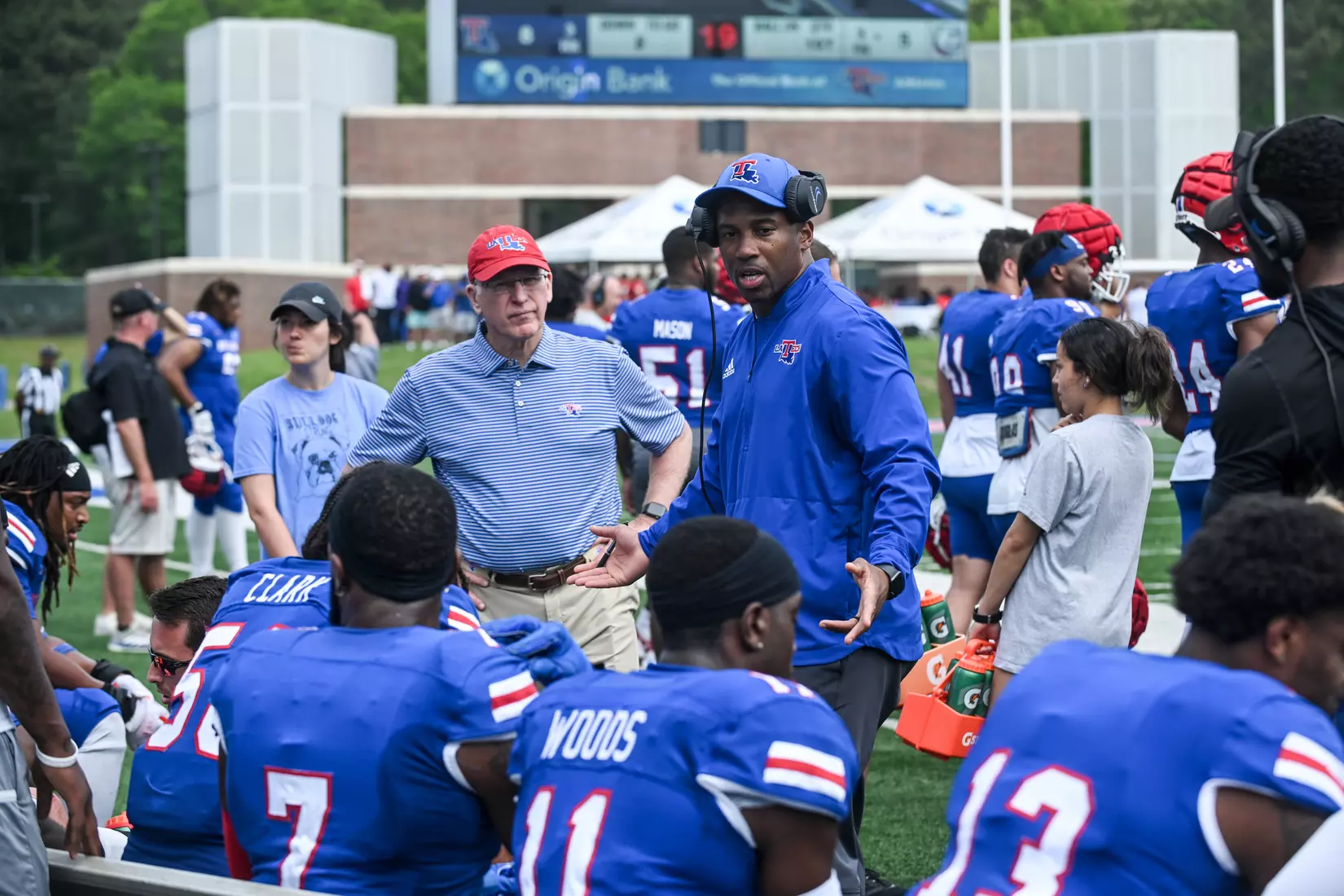 Fans attend Louisiana Tech's spring football game in the Joe Aillet Stadium on Saturday, April 23, 2022. The game is part of the Ever Loyal Be Weekend presented by Origin Bank. Photograph by Emerald McIntyre/Louisiana Tech University