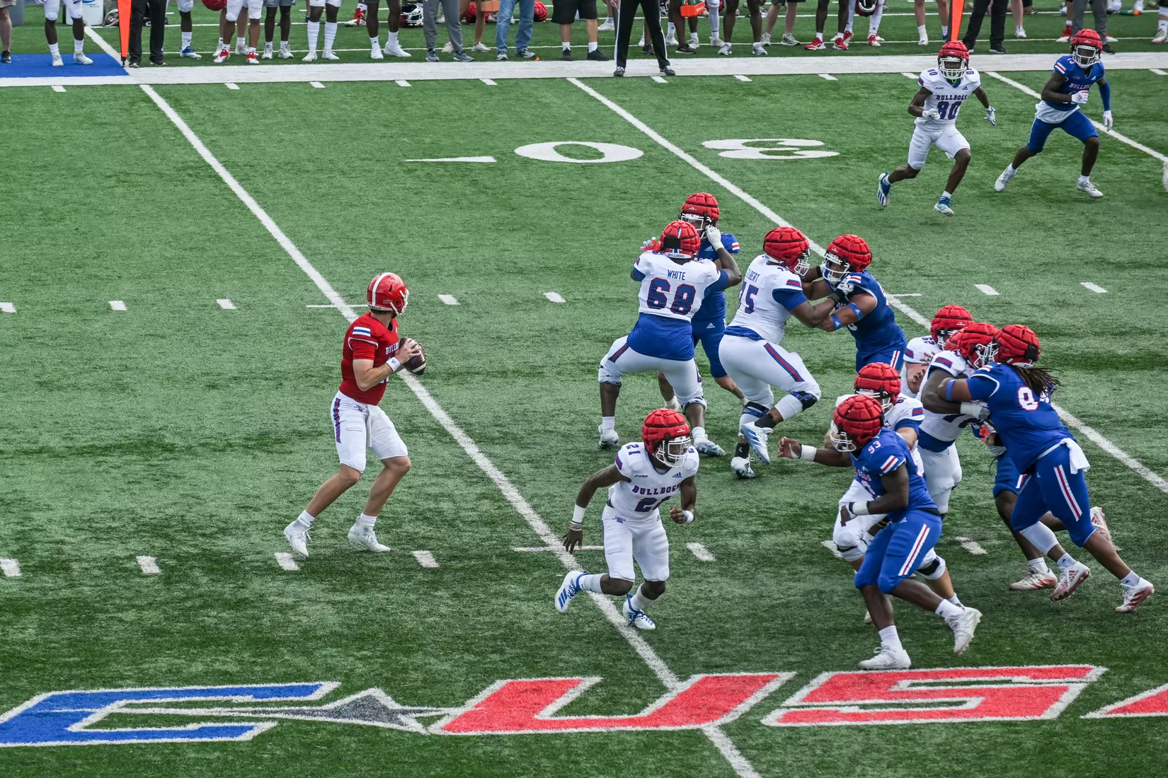 Fans attend Louisiana Tech's spring football game in the Joe Aillet Stadium on Saturday, April 23, 2022. The game is part of the Ever Loyal Be Weekend presented by Origin Bank. Photograph by Emerald McIntyre/Louisiana Tech University