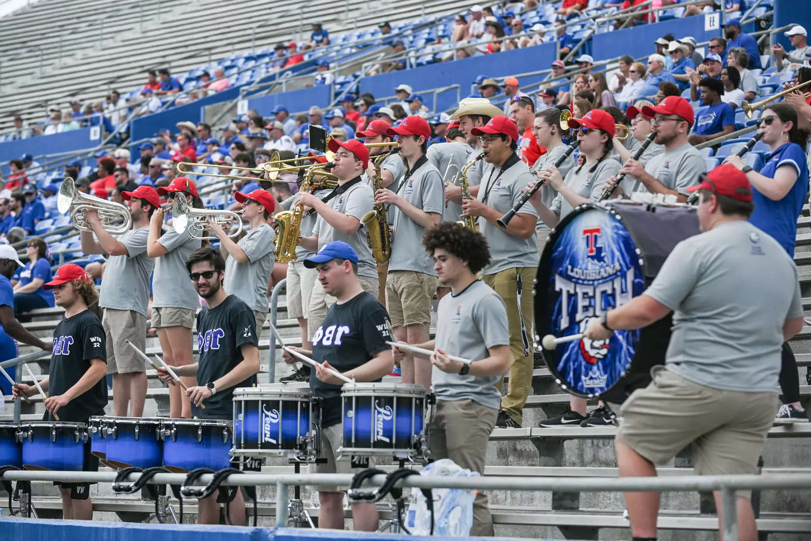 Fans attend Louisiana Tech's spring football game in the Joe Aillet Stadium on Saturday, April 23, 2022. The game is part of the Ever Loyal Be Weekend presented by Origin Bank. Photograph by Emerald McIntyre/Louisiana Tech University