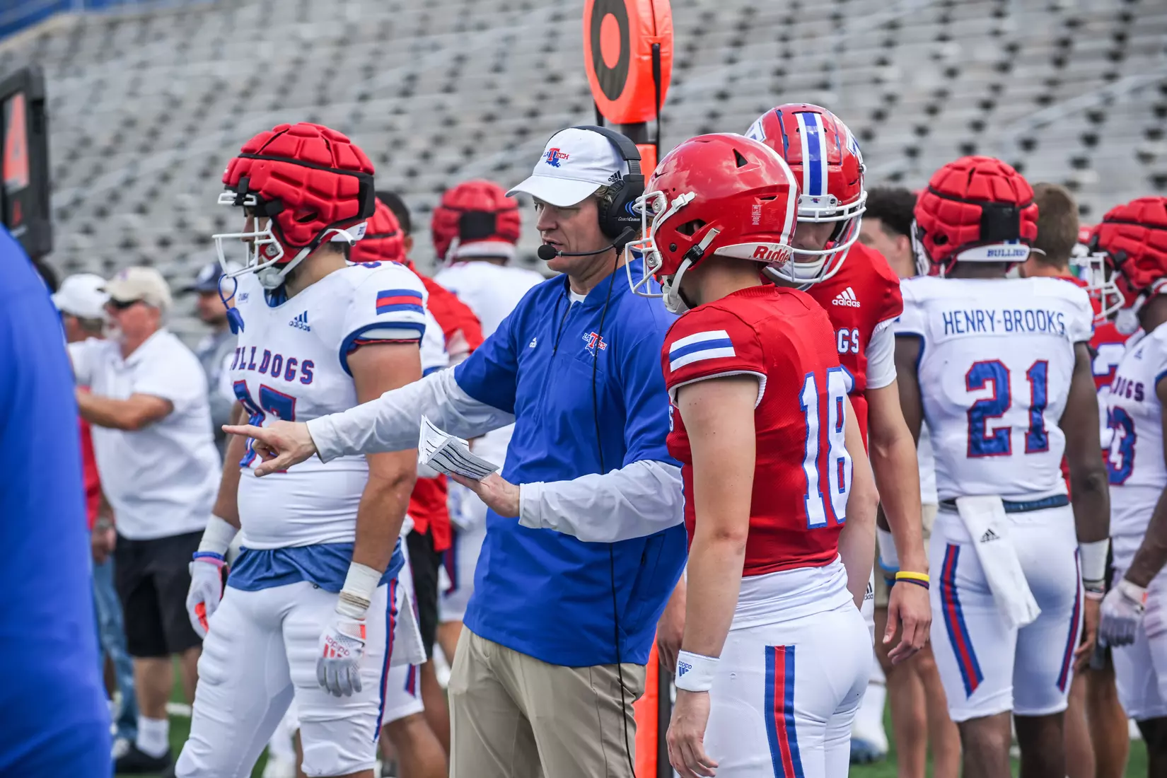 Fans attend Louisiana Tech's spring football game in the Joe Aillet Stadium on Saturday, April 23, 2022. The game is part of the Ever Loyal Be Weekend presented by Origin Bank. Photograph by Emerald McIntyre/Louisiana Tech University
