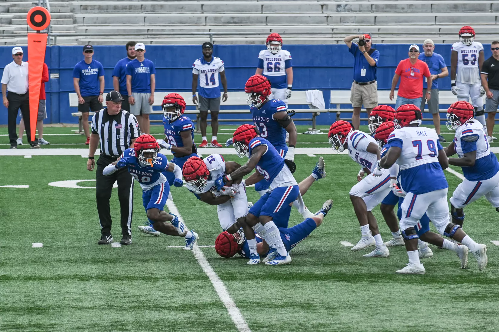 Fans attend Louisiana Tech's spring football game in the Joe Aillet Stadium on Saturday, April 23, 2022. The game is part of the Ever Loyal Be Weekend presented by Origin Bank. Photograph by Emerald McIntyre/Louisiana Tech University