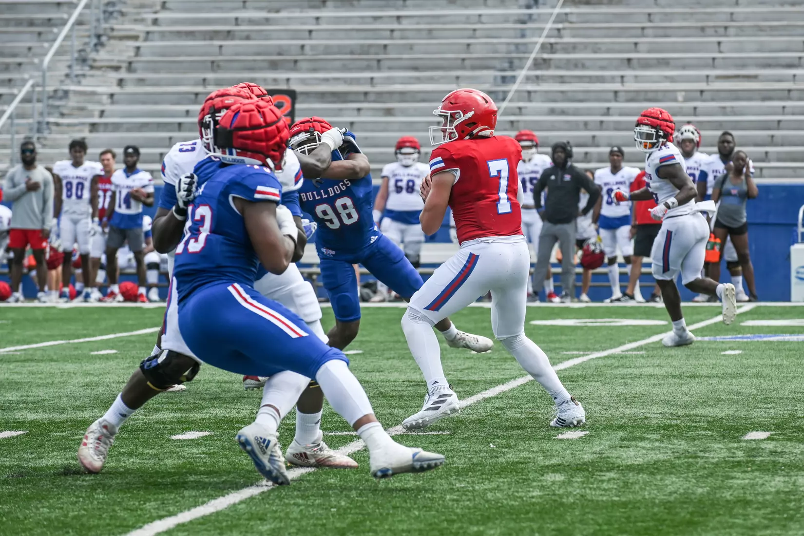 Fans attend Louisiana Tech's spring football game in the Joe Aillet Stadium on Saturday, April 23, 2022. The game is part of the Ever Loyal Be Weekend presented by Origin Bank. Photograph by Emerald McIntyre/Louisiana Tech University