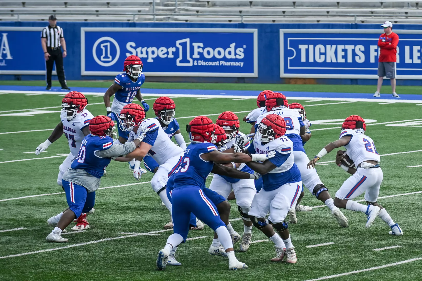 Fans attend Louisiana Tech's spring football game in the Joe Aillet Stadium on Saturday, April 23, 2022. The game is part of the Ever Loyal Be Weekend presented by Origin Bank. Photograph by Emerald McIntyre/Louisiana Tech University