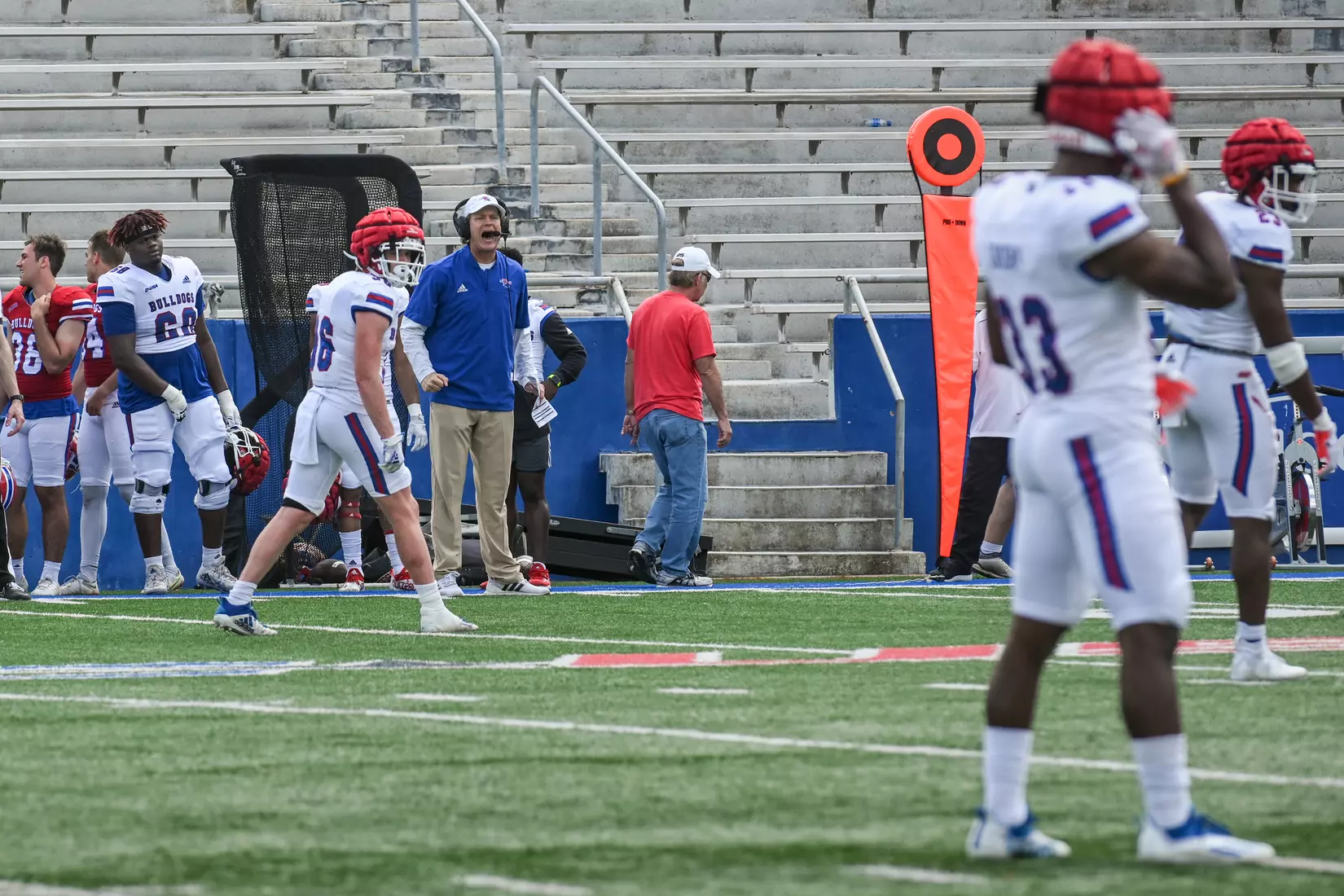 Fans attend Louisiana Tech's spring football game in the Joe Aillet Stadium on Saturday, April 23, 2022. The game is part of the Ever Loyal Be Weekend presented by Origin Bank. Photograph by Emerald McIntyre/Louisiana Tech University