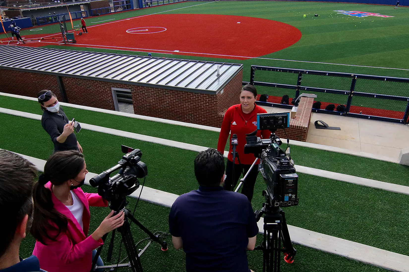 Tech baseball and softball teams practice for first time on their new fields of their new stadia on the Tech campus. The old faclities were destroyed by a 2019 tornado. Photo by TOM MORRIS/Tech Media Relations