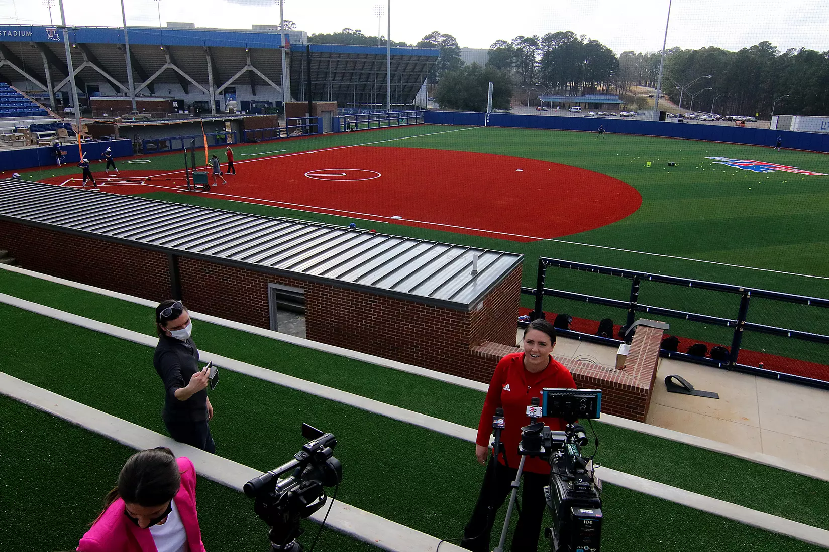 Tech baseball and softball teams practice for first time on their new fields of their new stadia on the Tech campus. The old faclities were destroyed by a 2019 tornado. Photo by TOM MORRIS/Tech Media Relations