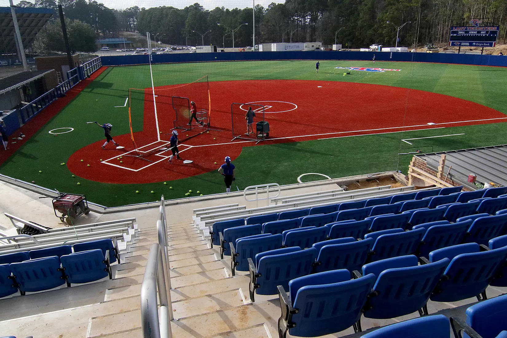 Tech baseball and softball teams practice for first time on their new fields of their new stadia on the Tech campus. The old faclities were destroyed by a 2019 tornado. Photo by TOM MORRIS/Tech Media Relations