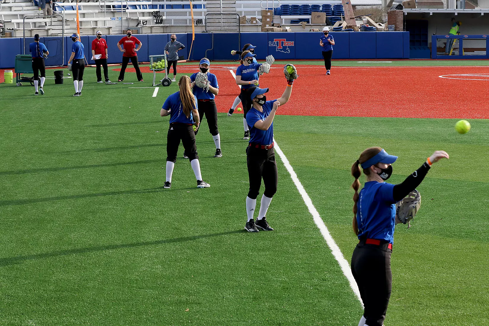 Tech baseball and softball teams practice for first time on their new fields of their new stadia on the Tech campus. The old faclities were destroyed by a 2019 tornado. Photo by TOM MORRIS/Tech Media Relations