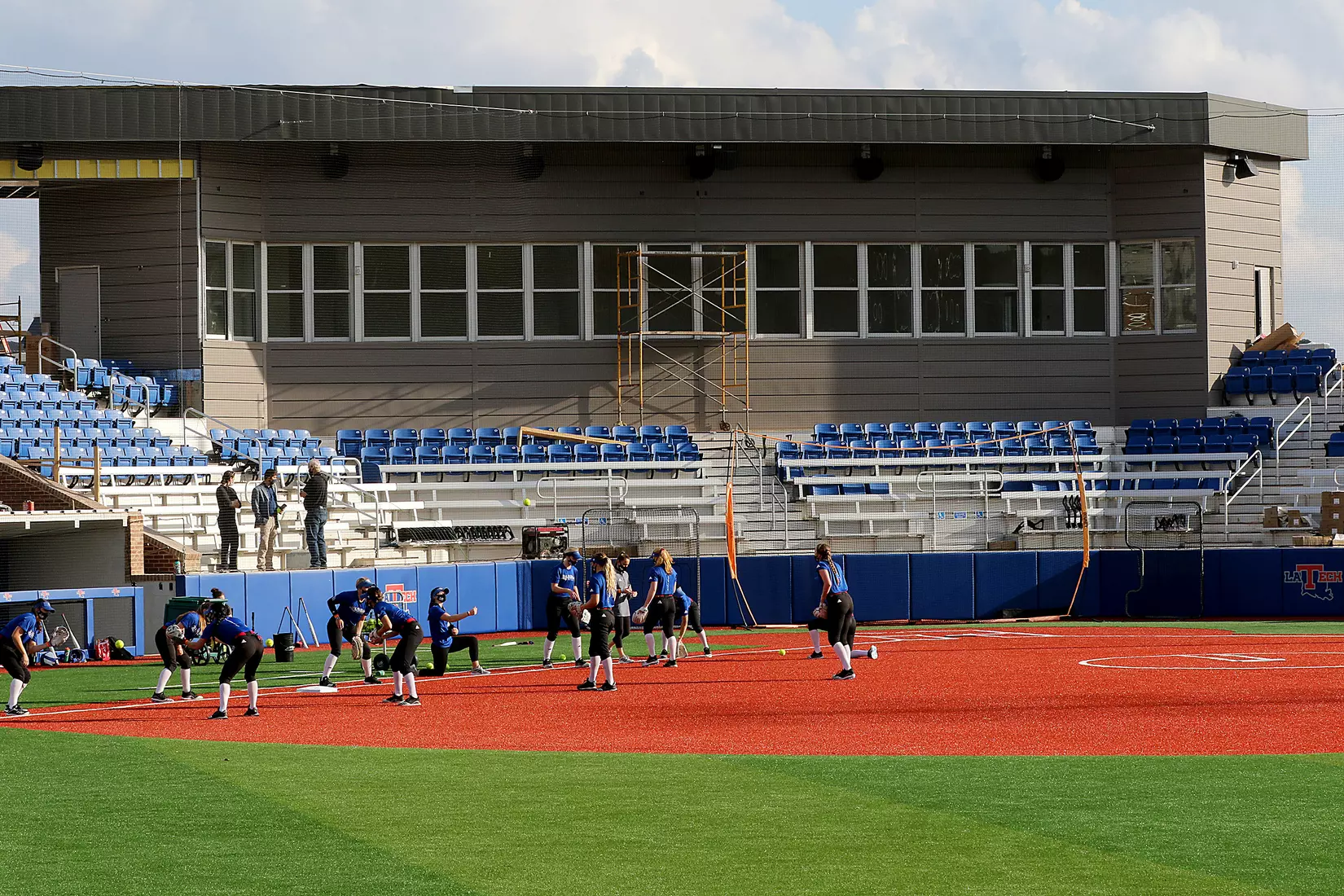 Tech baseball and softball teams practice for first time on their new fields of their new stadia on the Tech campus. The old faclities were destroyed by a 2019 tornado. Photo by TOM MORRIS/Tech Media Relations