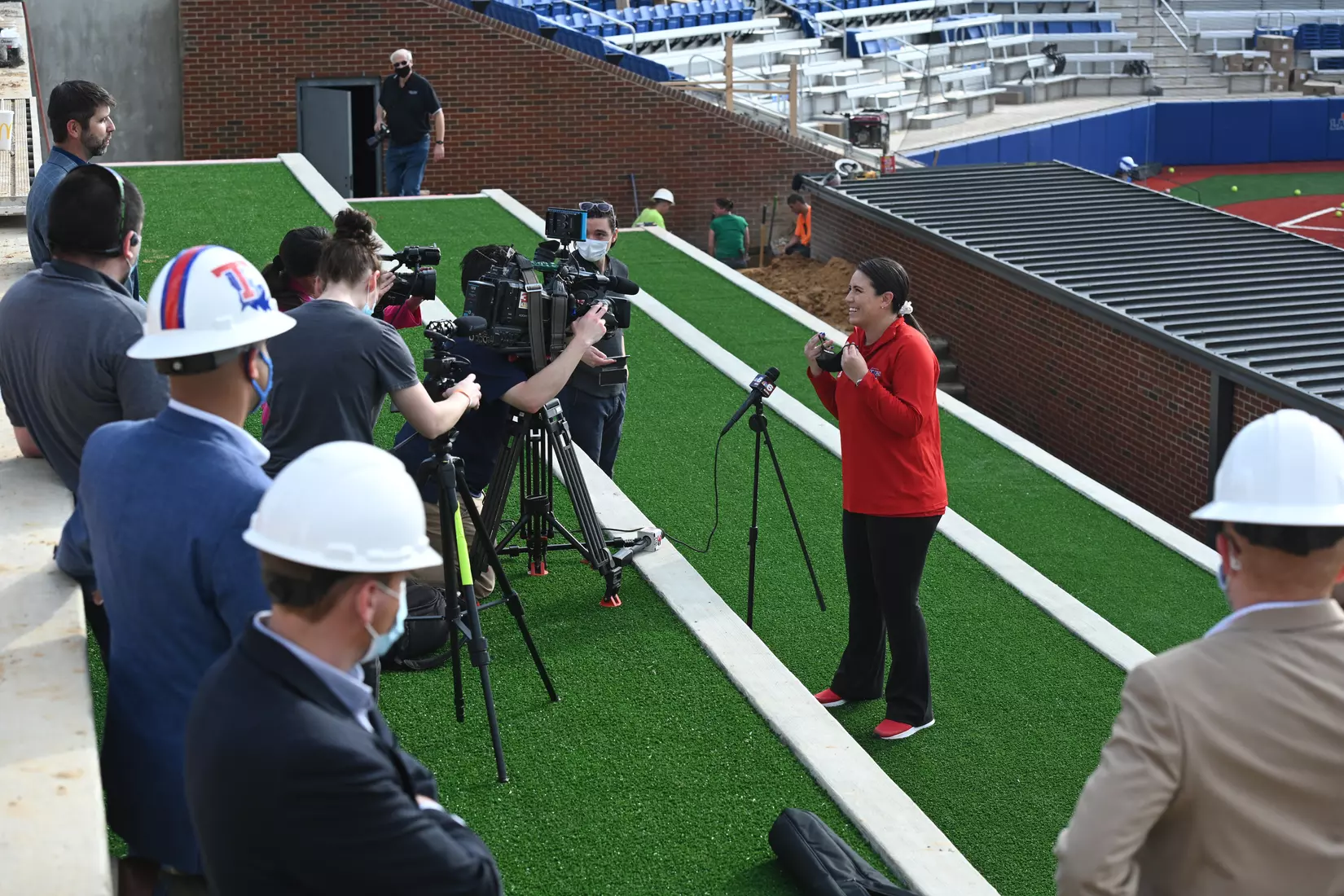 Louisiana Tech Universityâ??s Softball team holds its first practice on the new field, Tuesday, February 9, 2021. Photo by Emerald McIntyre/Louisiana Tech University