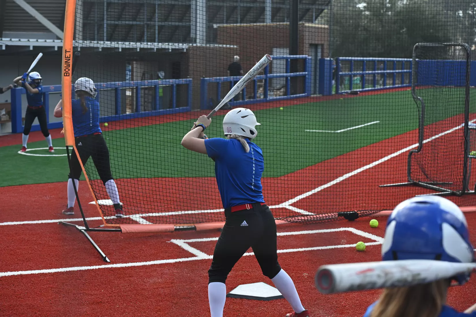 Louisiana Tech Universityâ??s Softball team holds its first practice on the new field, Tuesday, February 9, 2021. Photo by Emerald McIntyre/Louisiana Tech University