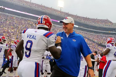 Louisiana Tech and Louisiana State play a college football game at Tiger Stadium, Baton Rouge, La., on Saturday night 22Sept2018. Photo credit must be given to TOM MORRIS/LATechSportsPix.com. Copyright.2018.Louisiana Tech University Foundation. ALL RIGHTS RESERVED.