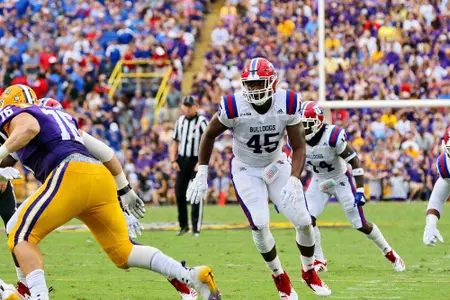 Louisiana Tech and Louisiana State play a college football game at Tiger Stadium, Baton Rouge, La., on Saturday night 22Sept2018. Photo credit must be given to TOM MORRIS/LATechSportsPix.com. Copyright.2018.Louisiana Tech University Foundation. ALL RIGHTS RESERVED.