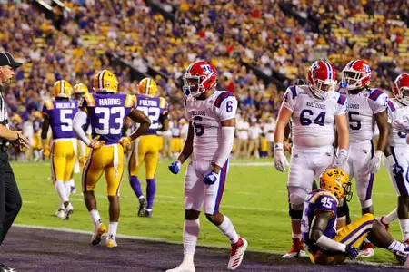 Louisiana Tech and Louisiana State play a college football game at Tiger Stadium, Baton Rouge, La., on Saturday night 22Sept2018. Photo credit must be given to TOM MORRIS/LATechSportsPix.com. Copyright.2018.Louisiana Tech University Foundation. ALL RIGHTS RESERVED.