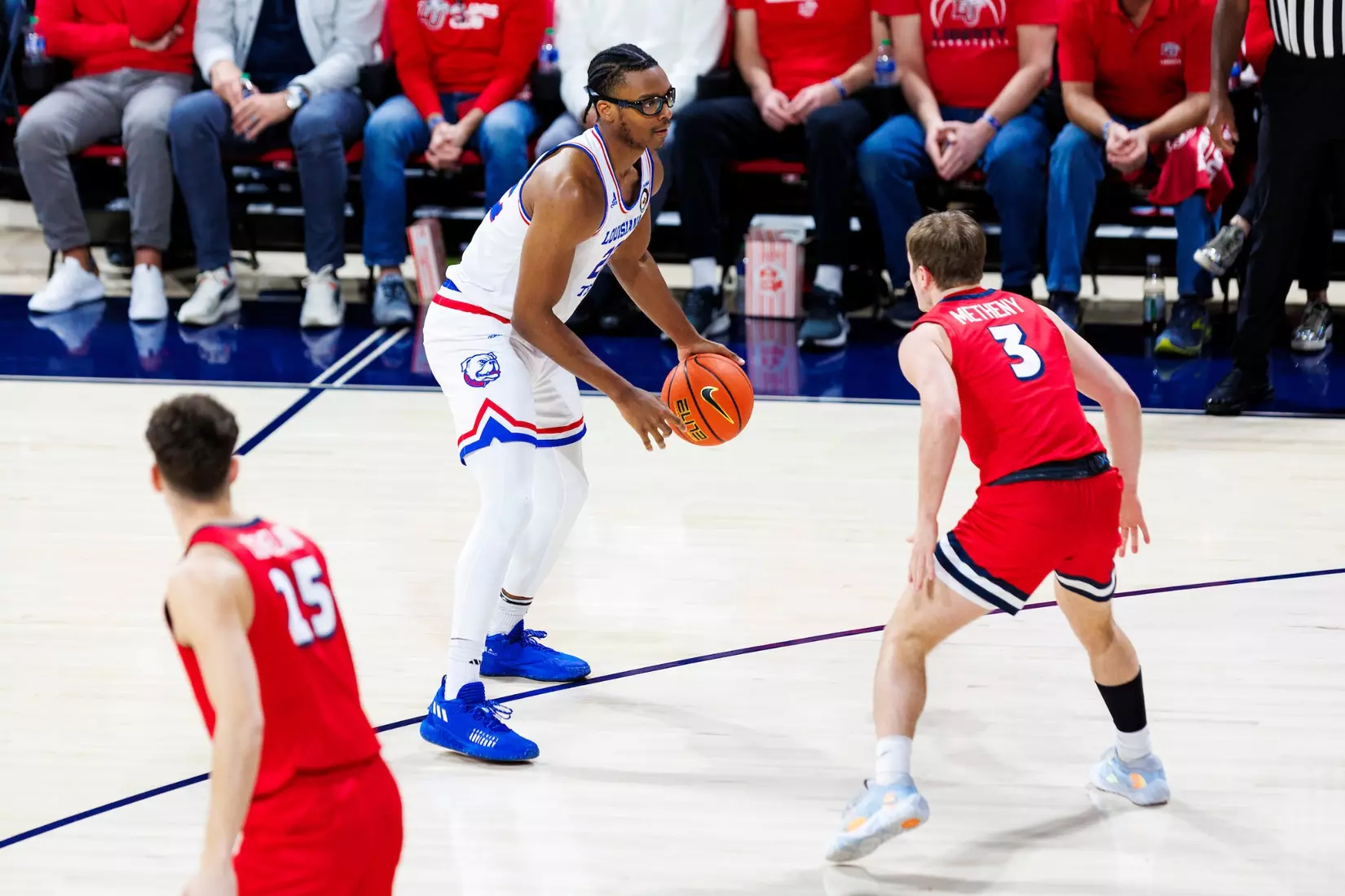 The Liberty University Men’s Basketball team takes on the Louisiana Tech Bulldogs in the Liberty Arena for Stripe Out night on February 10, 2024. (Photo by: Chase Gyles)