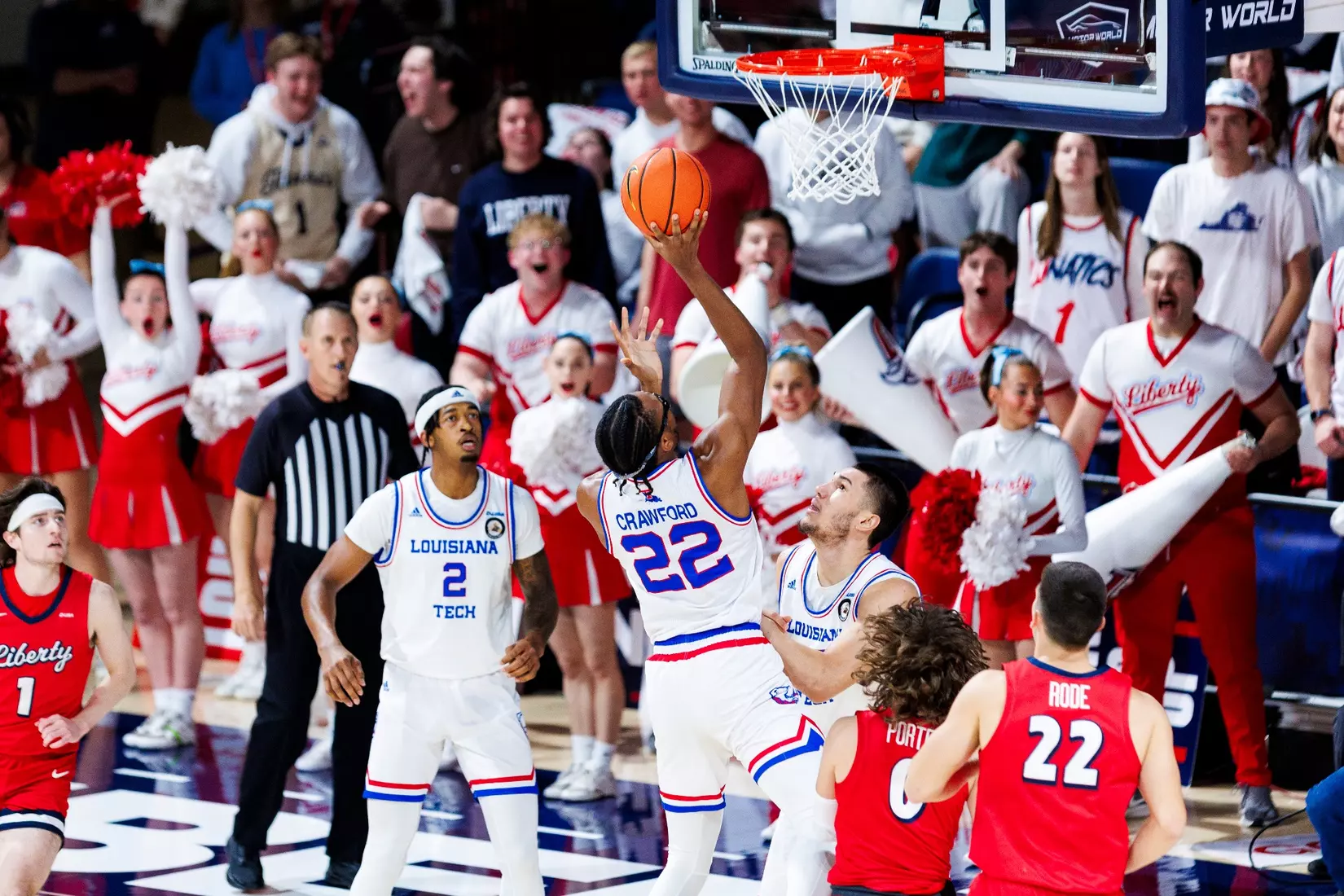 The Liberty University Men’s Basketball team takes on the Louisiana Tech Bulldogs in the Liberty Arena for Stripe Out night on February 10, 2024. (Photo by: Chase Gyles)
