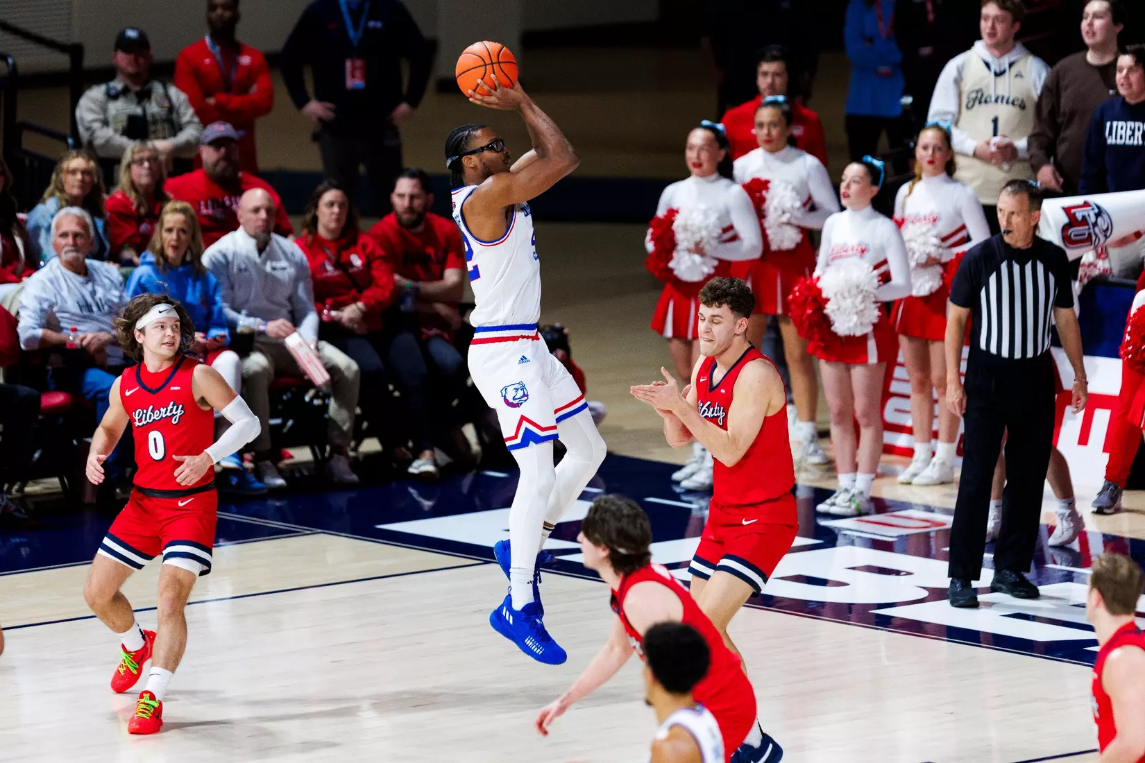 The Liberty University Men’s Basketball team takes on the Louisiana Tech Bulldogs in the Liberty Arena for Stripe Out night on February 10, 2024. (Photo by: Chase Gyles)