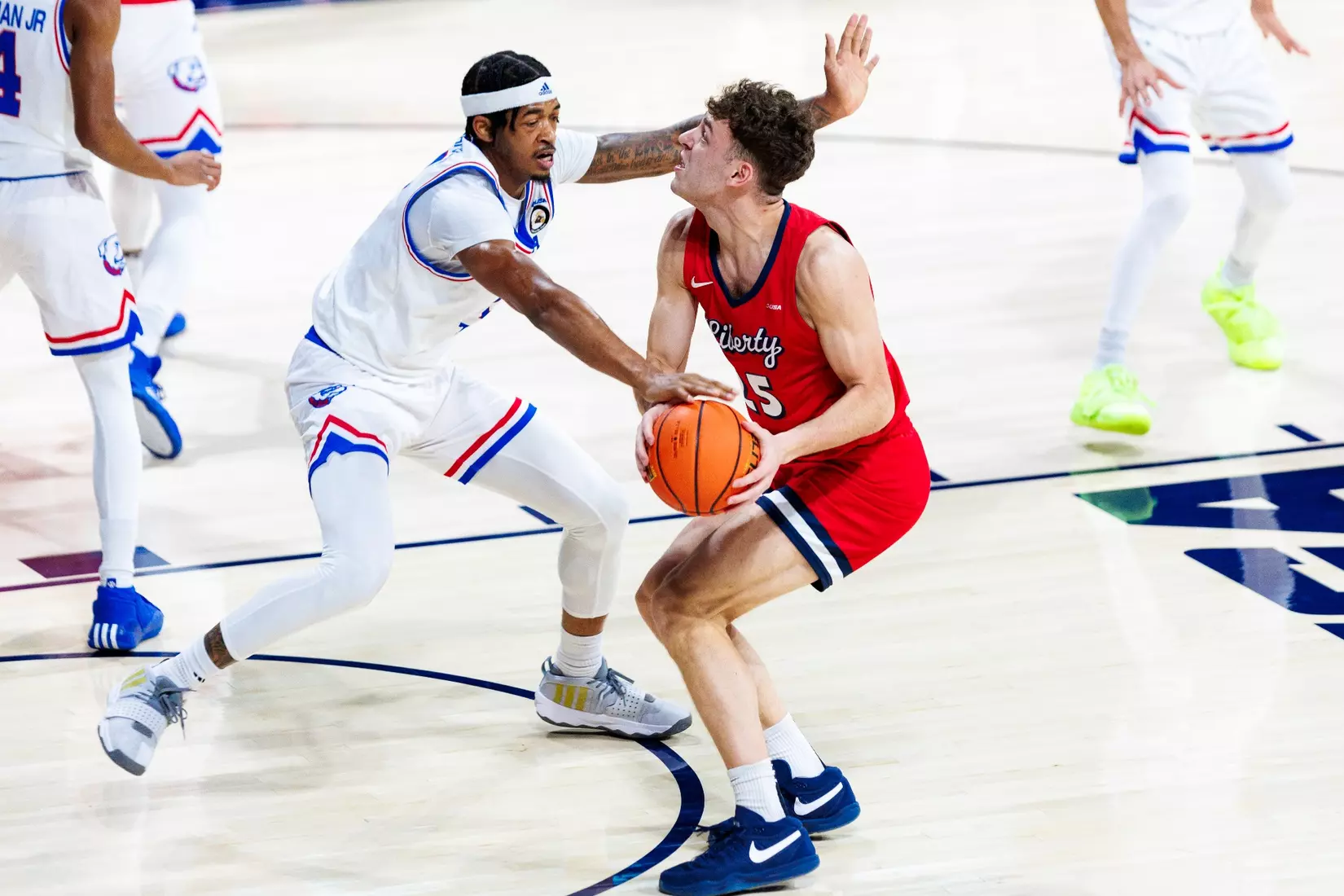 The Liberty University Men’s Basketball team takes on the Louisiana Tech Bulldogs in the Liberty Arena for Stripe Out night on February 10, 2024. (Photo by: Chase Gyles)
