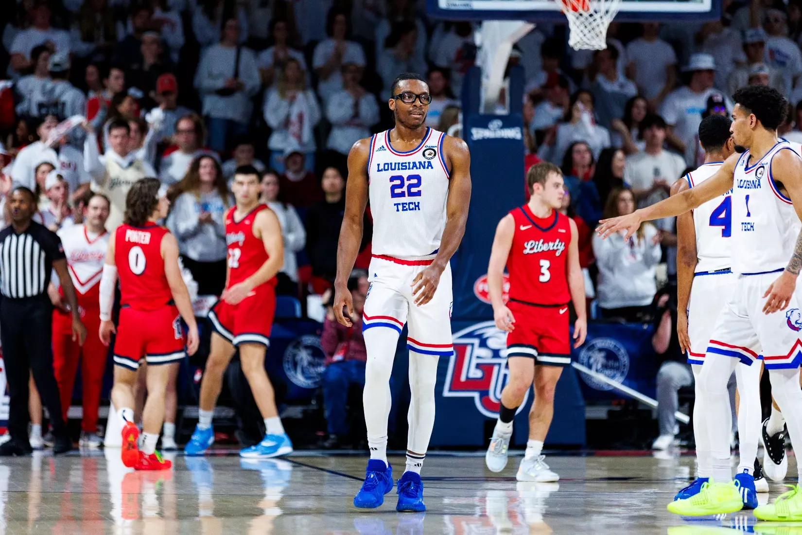 The Liberty University Men’s Basketball team takes on the Louisiana Tech Bulldogs in the Liberty Arena for Stripe Out night on February 10, 2024. (Photo by: Chase Gyles)