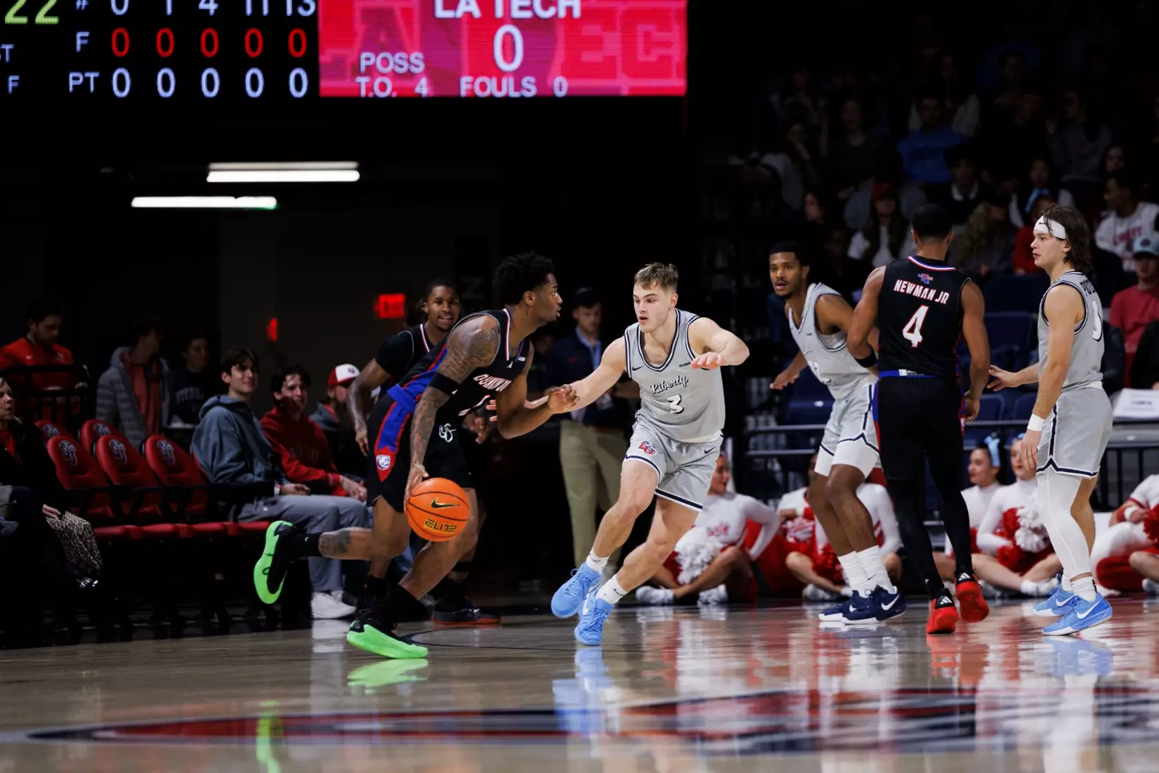 The Liberty Men’s Basketball Team faces Louisiana Tech in Liberty Arena on February 6, 2025 (Photo by: Kendall Tidwell)