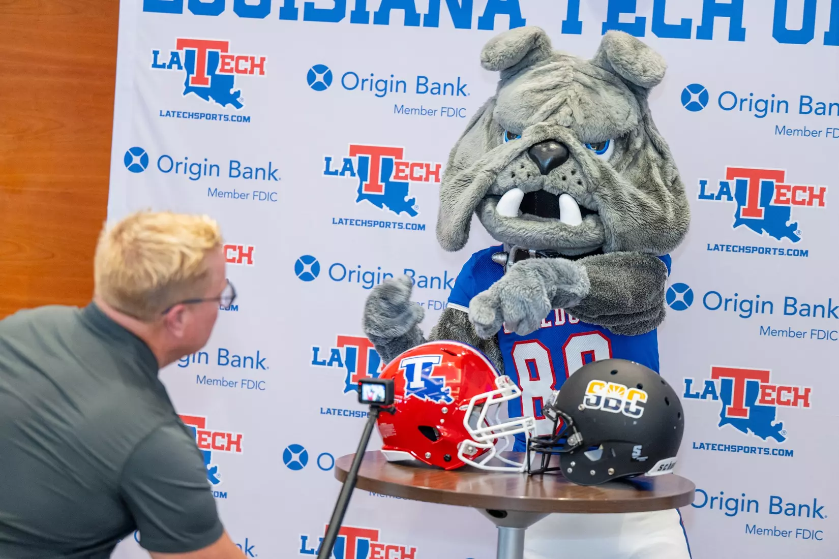 Louisiana Tech University held a press event on July 16, 2025 for their offical announcment of the school’s return to the Sunbelt Conference. The event featured speeches from Vice President & Director of Athletics Ryan Ivey, Commissioner of the Sun Belt Conference football Keith Gill, and University President Dr. James Henderson. Photographs by Bailey Green/Louisiana Tech University