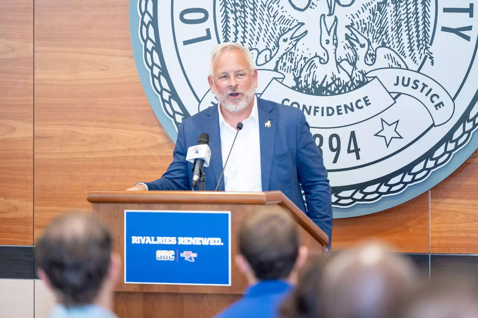 Louisiana Tech University held a press event on July 16, 2025 for their offical announcment of the school’s return to the Sunbelt Conference. The event featured speeches from Vice President & Director of Athletics Ryan Ivey, Commissioner of the Sun Belt Conference football Keith Gill, and University President Dr. James Henderson. Photographs by Bailey Green/Louisiana Tech University