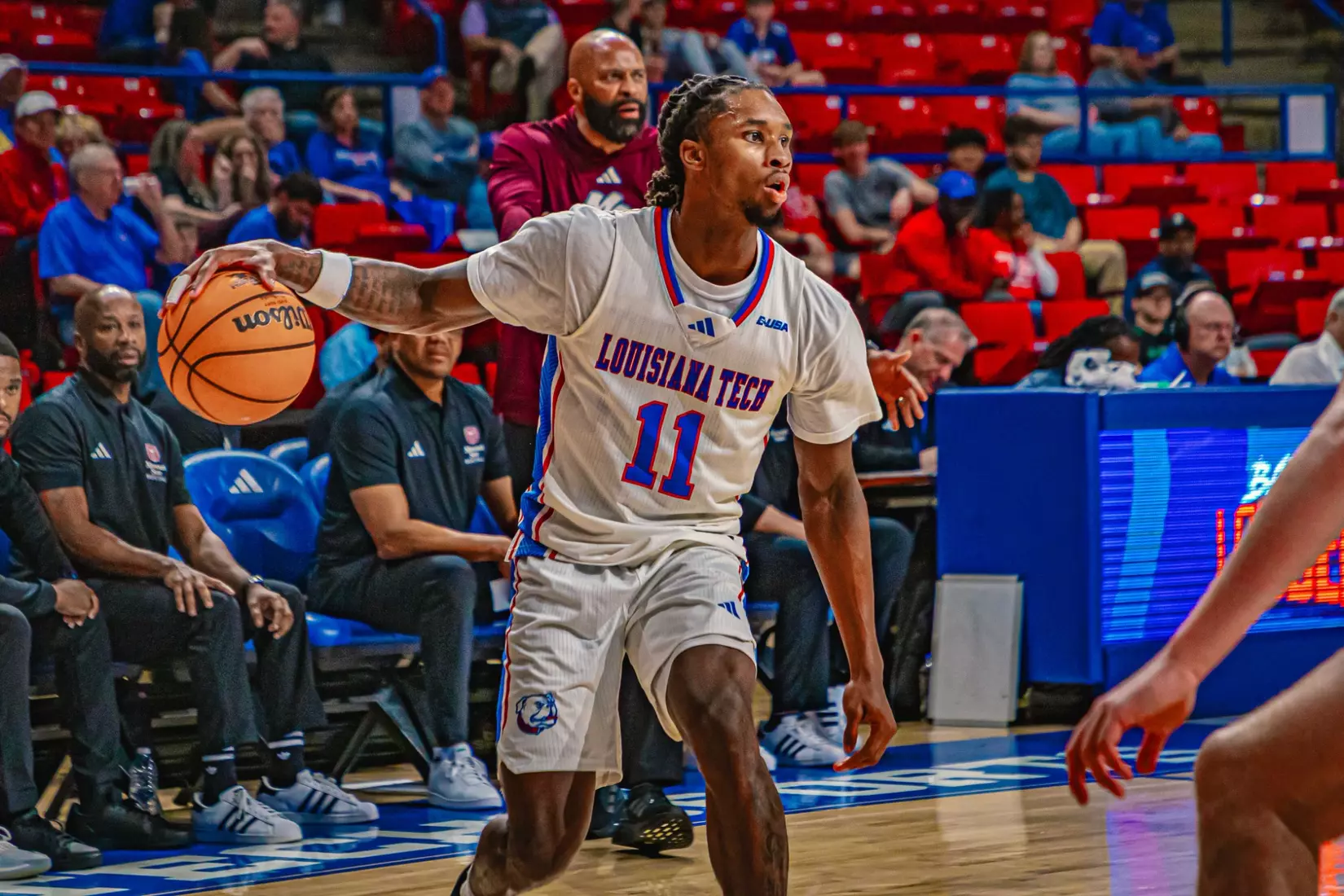 Will Allen's putback with six seconds remaining lifts Bulldogs to 72-70 win over Bears on Thursday night inside the Thomas Assembly Center on Karl Malone Court