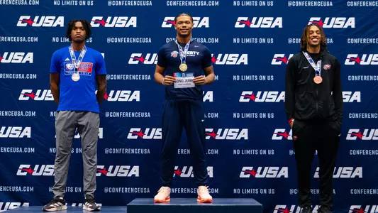 Cobe Johnson finishes 2nd at CUSA Indoor Championships in men's long jump