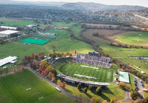 Arial view of goodman campus fields