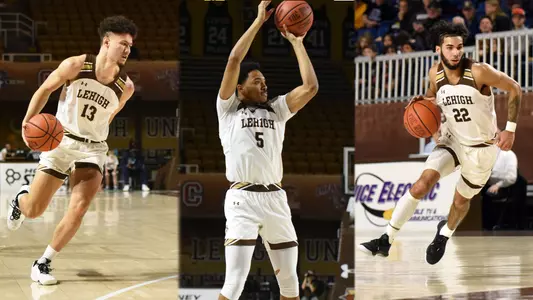2022-23 Men's Basketball Patriot League All-League Members: Keith Higgins, Evan Taylor and Tyler Whitney-Sidney