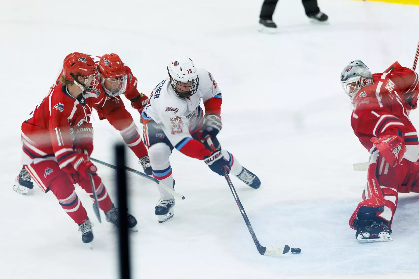 Liberty University’s Men’s D1 Hockey team faces Stony Brook University at Lahaye Ice Center on October 26th, 2024. (Photo by Ryan Anderson)