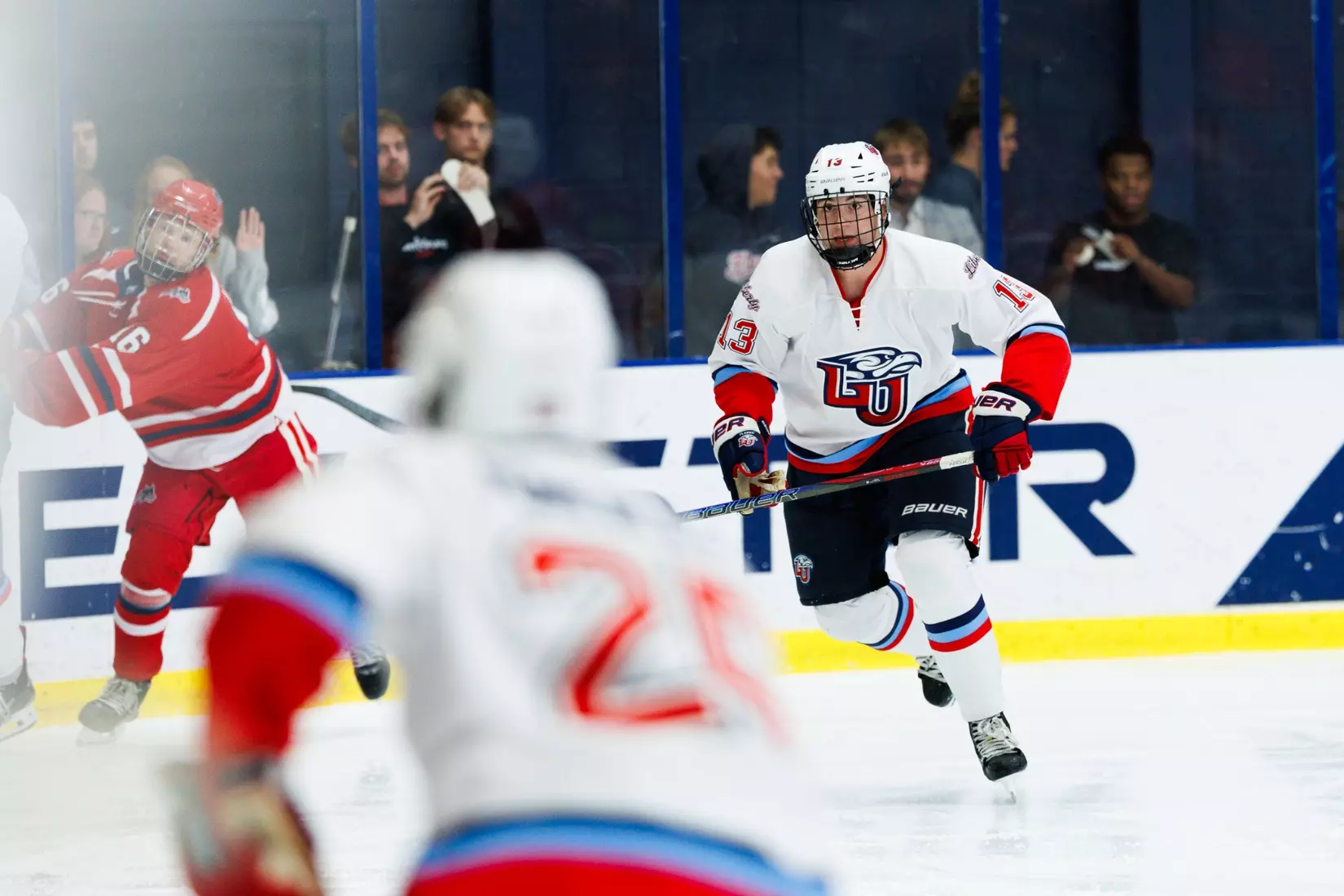 Liberty University’s Men’s D1 Hockey team faces Stony Brook University at Lahaye Ice Center on October 26th, 2024. (Photo by Ryan Anderson)