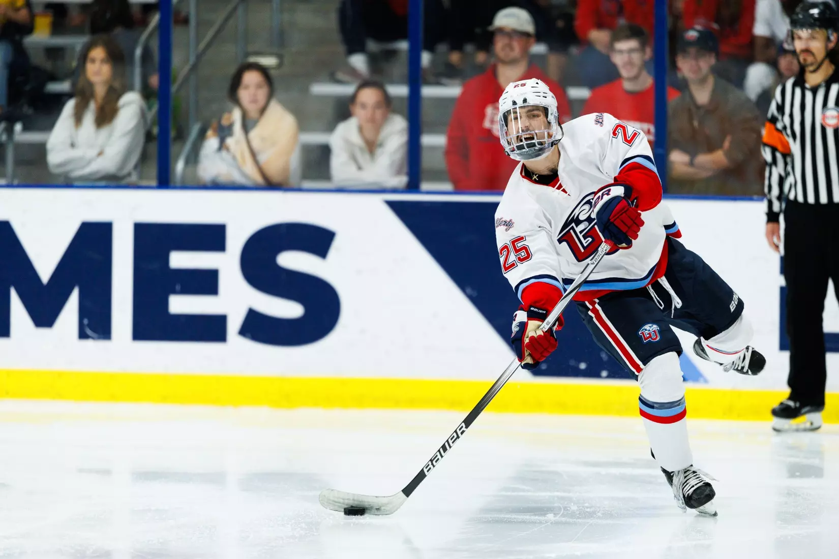 Liberty University’s Men’s D1 Hockey team faces Stony Brook University at Lahaye Ice Center on October 26th, 2024. (Photo by Ryan Anderson)